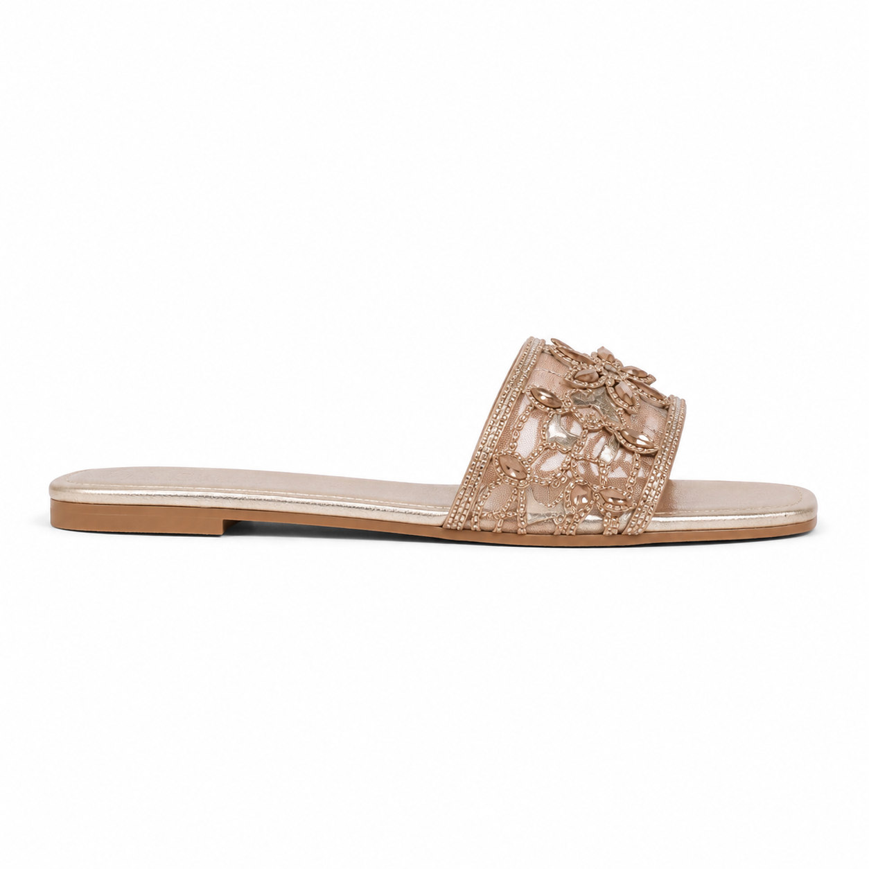 Women's Champagne Stone Embroidered Slides