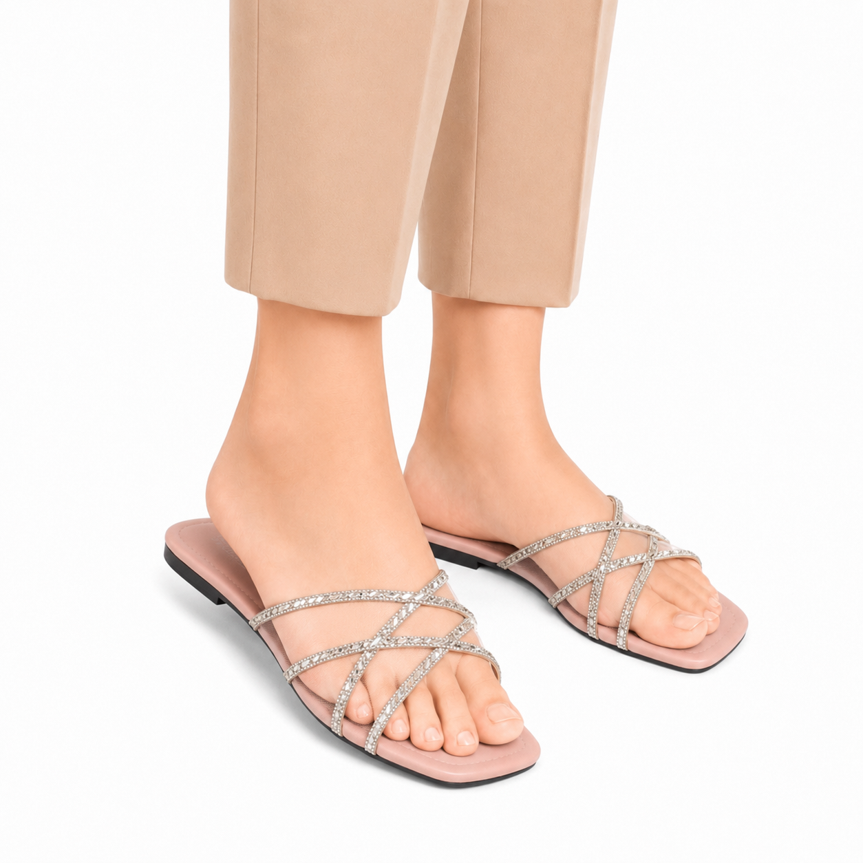 Women's Blush Crystal Strap Flats