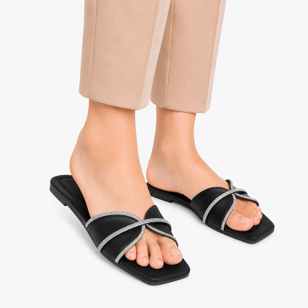 Women's Black Stone Criss-Cross Flats