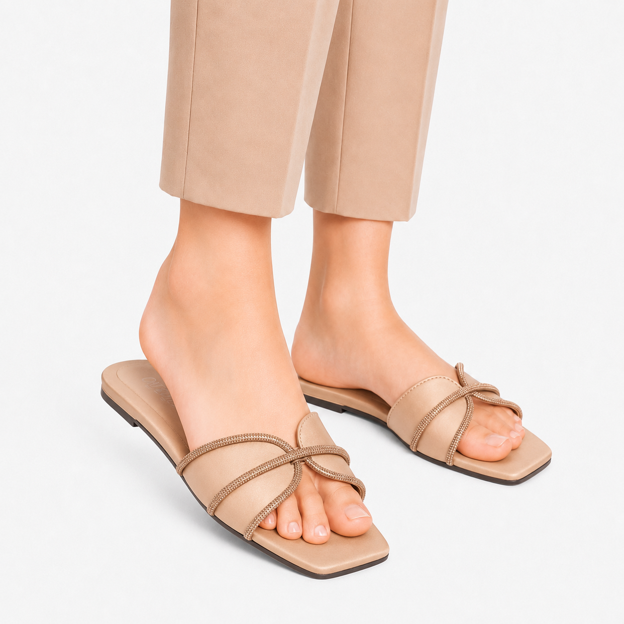 Women's Beige Criss-Cross Flats