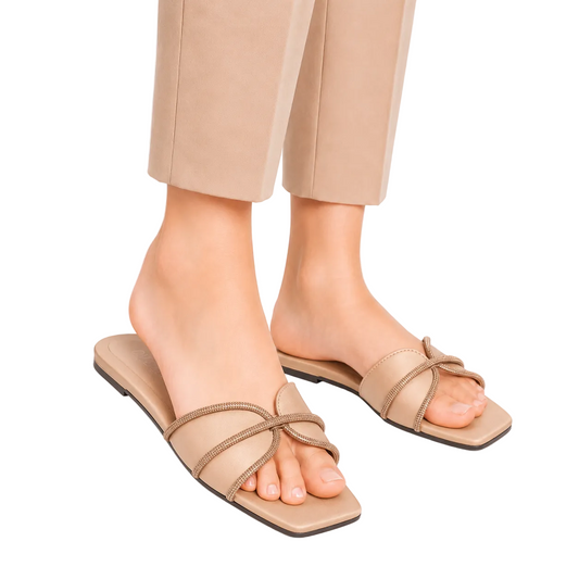 Women's Beige Criss-Cross Flats