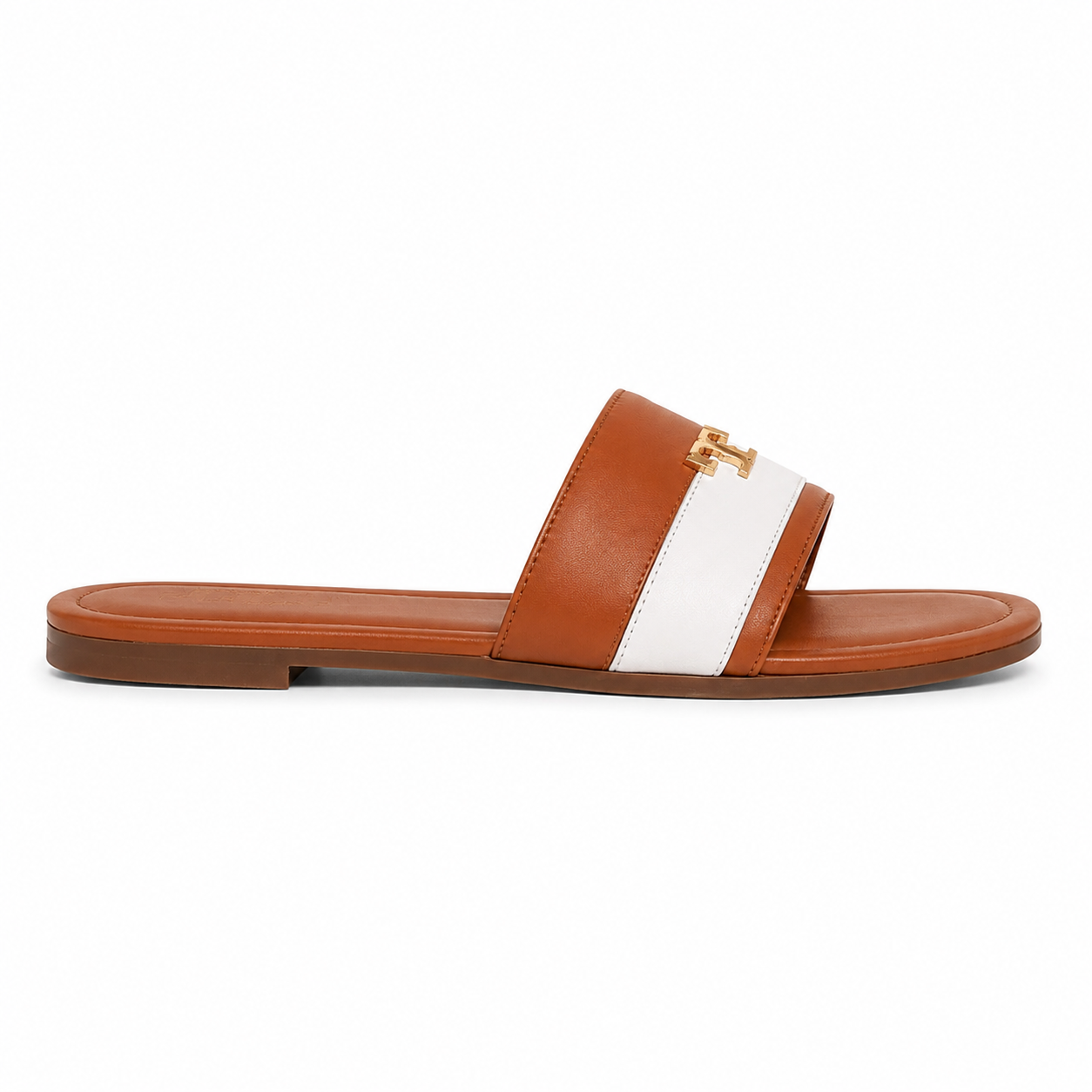 Women's Tan & White Logo Slide Sandals