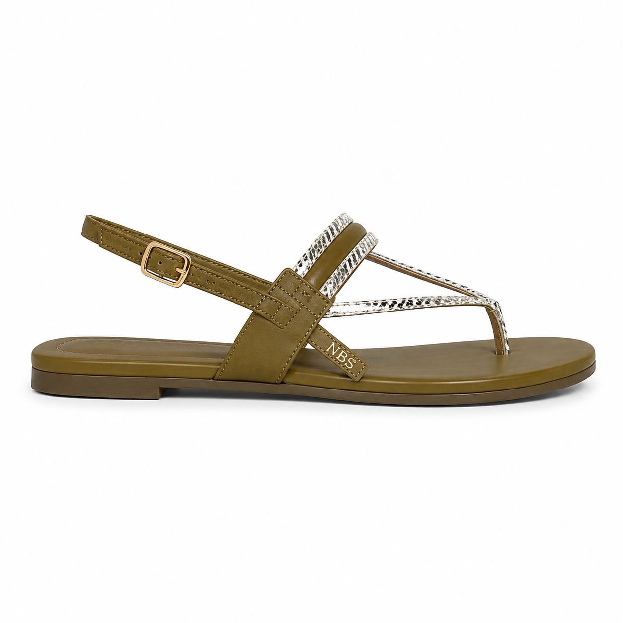 Women's Olive Green Crystal Strappy Flat Sandals
