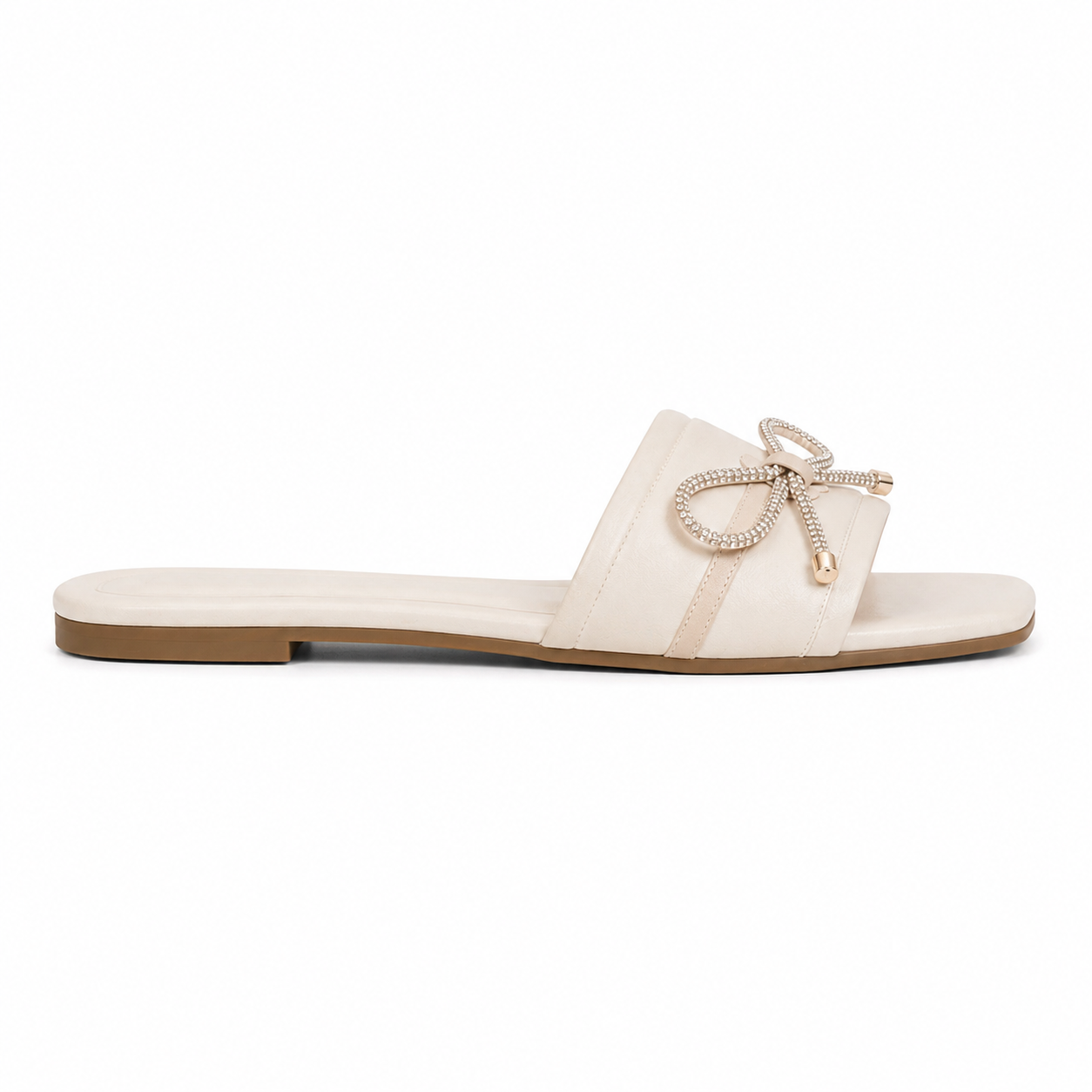 Women's Off White Crystal Bow Square Toe Flats