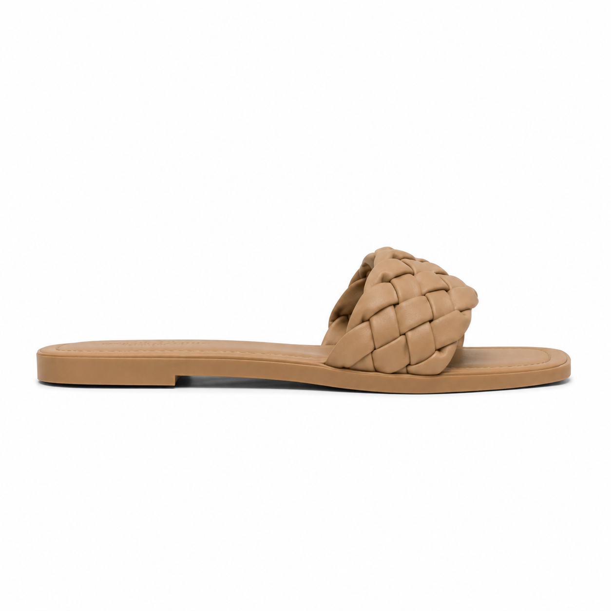 Women's Beige Braided Flat Slide Sandals