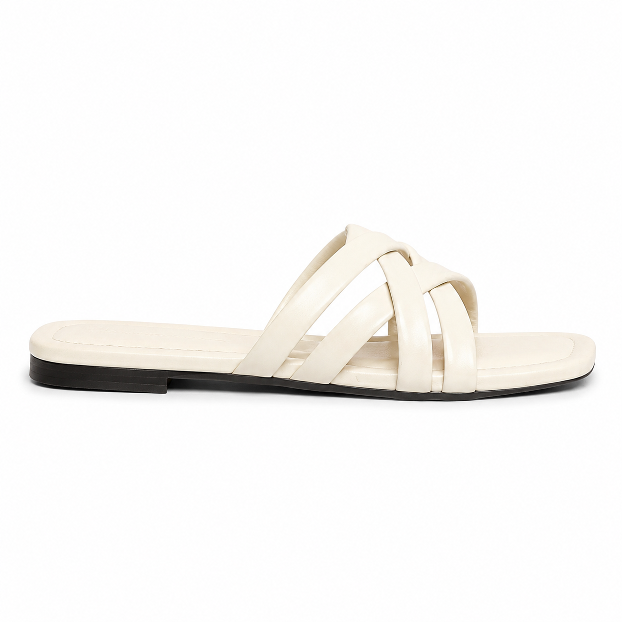 Women's Off-White Criss-Cross Flat Slide Sandals