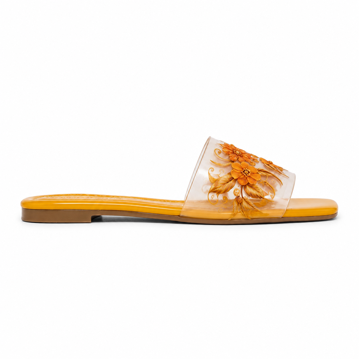 Women's Mustard Floral Transparent Flat Slippers