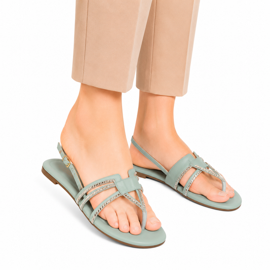 Women's Mint Green Embellished Slingback Sandals