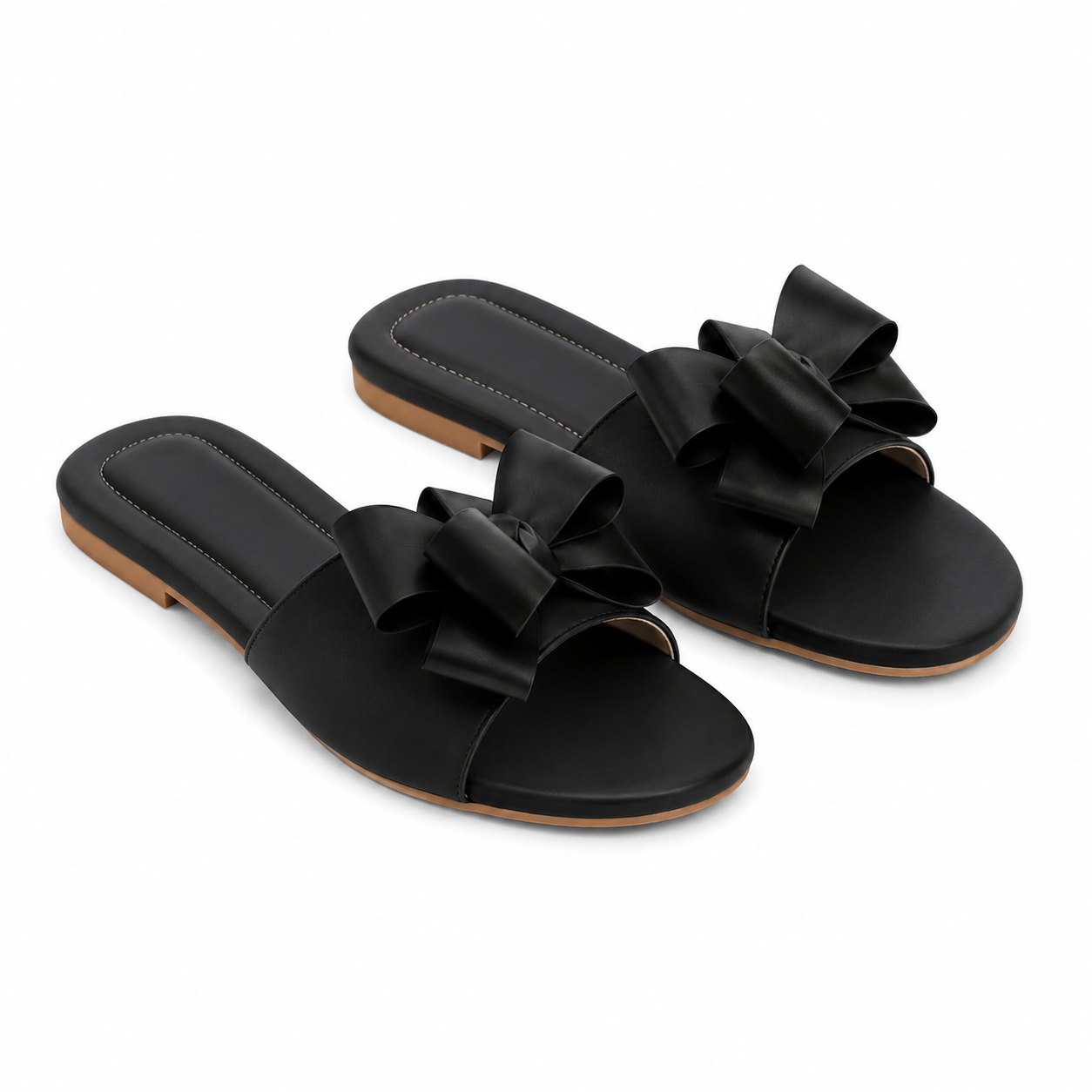 Women Black Bow Flat Slippers