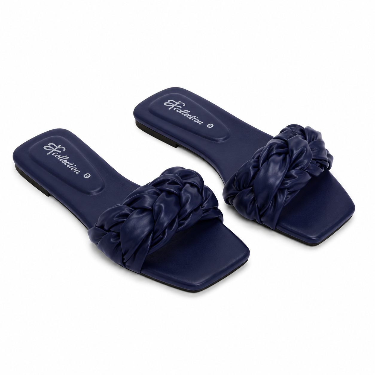 Women Navy Knotted Flat Slippers