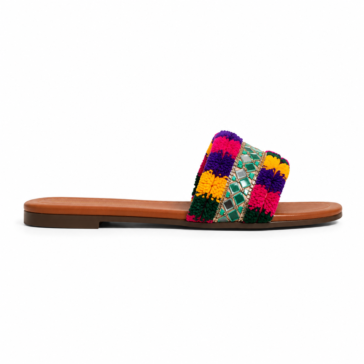 Women's Multicolor Pom Mirror Slides