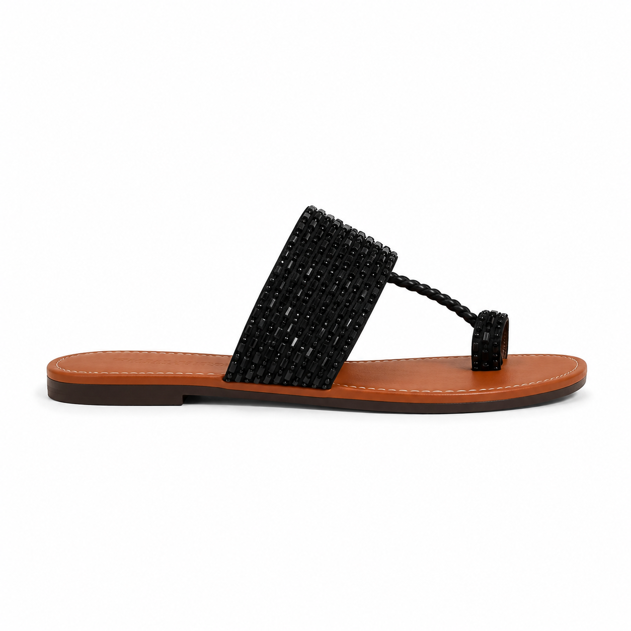 Women's Black Beaded Toe Ring Kolhapuris