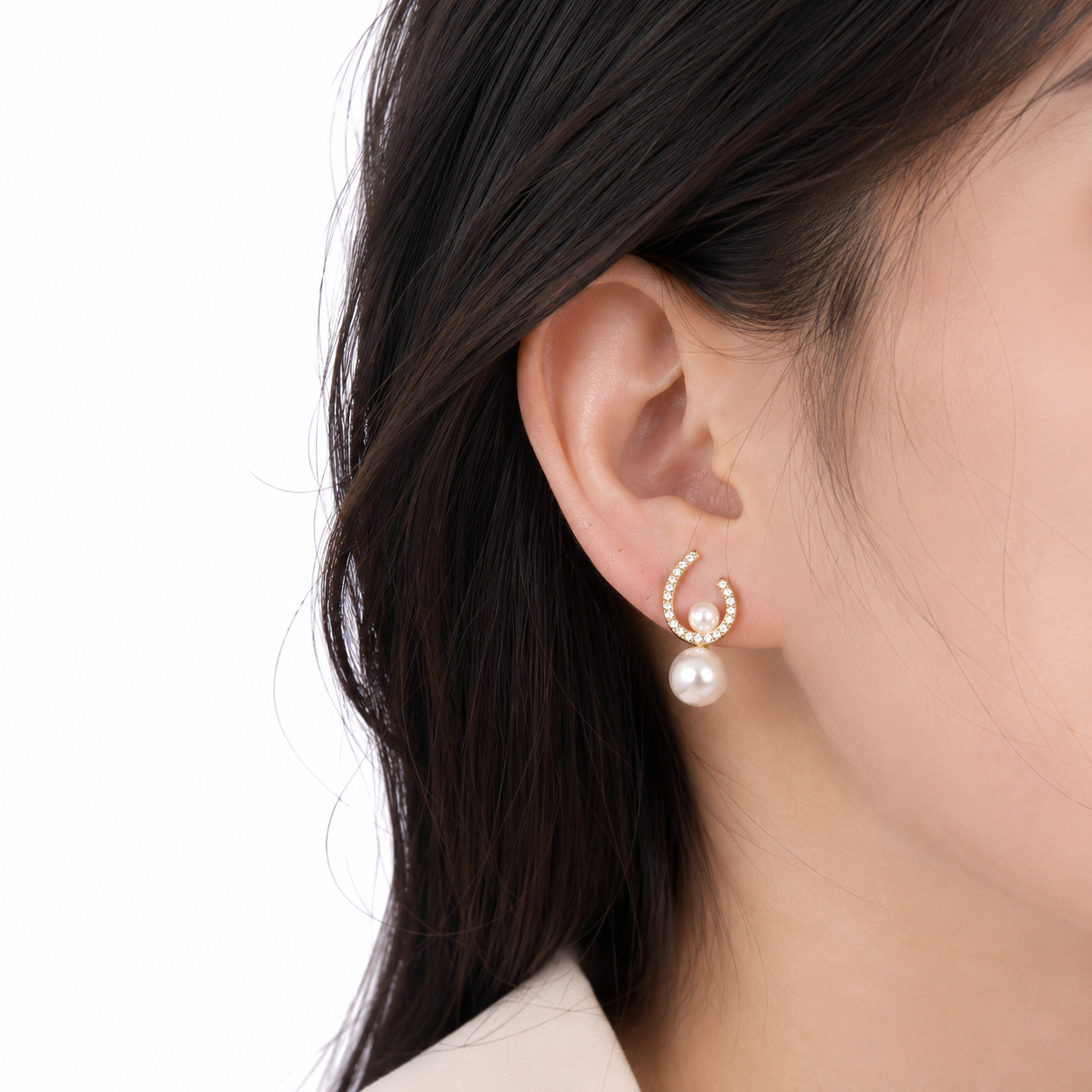 Crescent Pearl Drop Earrings - Gold Plated