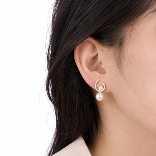Crescent Pearl Drop Earrings - Gold Plated