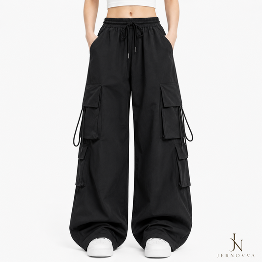 Premium Women's Baggy Cargo Pants – High Waist Wide Leg and Pockets Streetwear Trousers