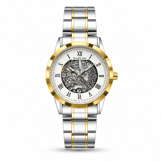 Two Tone Skeleton Roman Dial Men's Watch