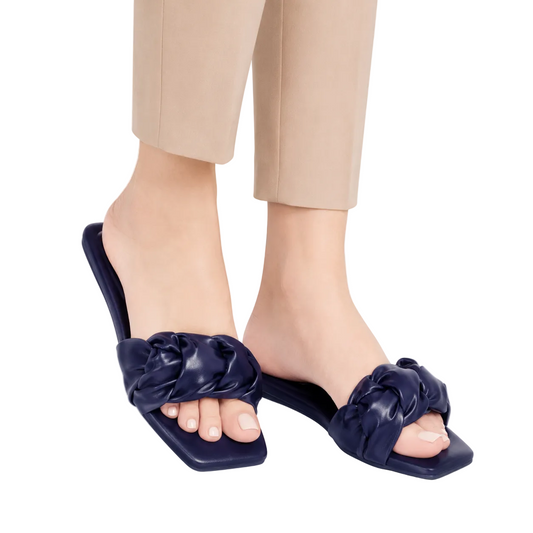 Women Navy Knotted Flat Slippers