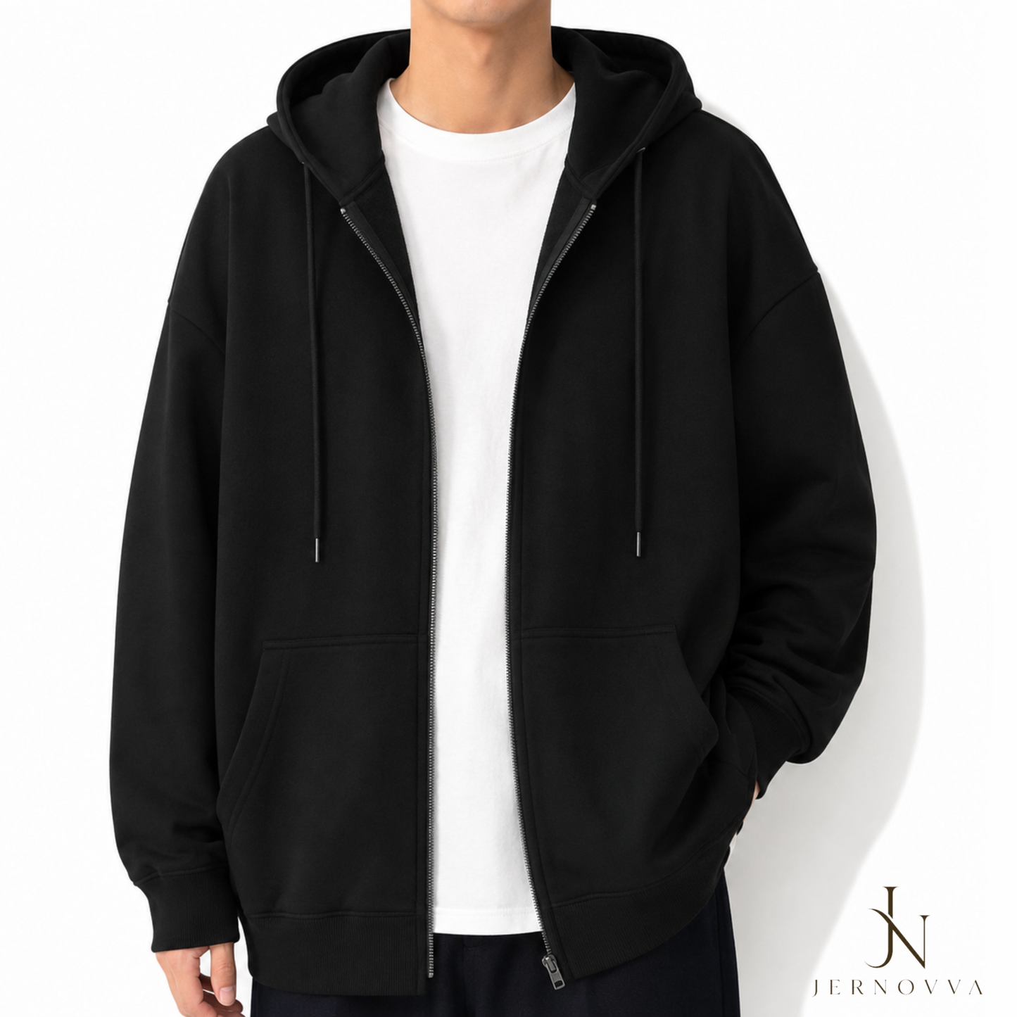 Unisex Grey Zip-Up Hoodie – Oversized Full Zip Casual Sweatshirt