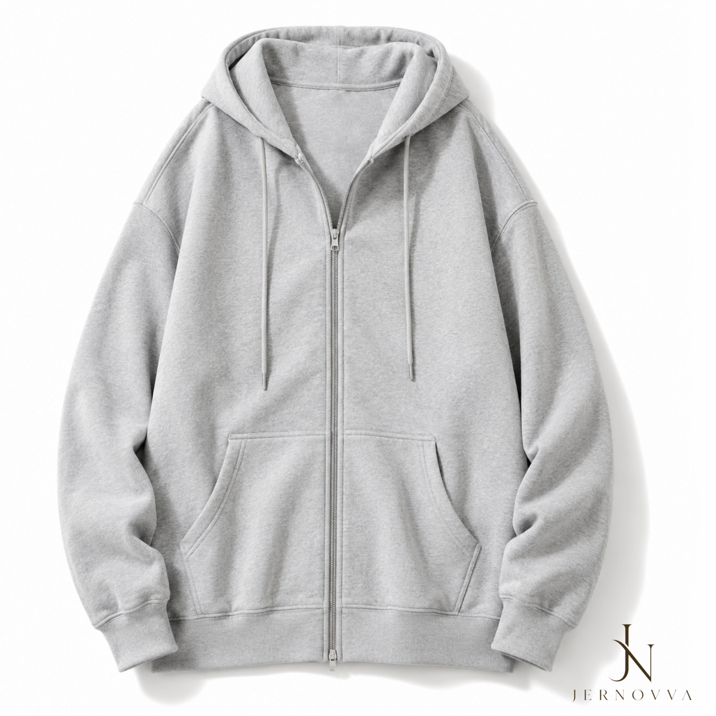 Unisex Grey Zip-Up Hoodie – Oversized Full Zip Casual Sweatshirt